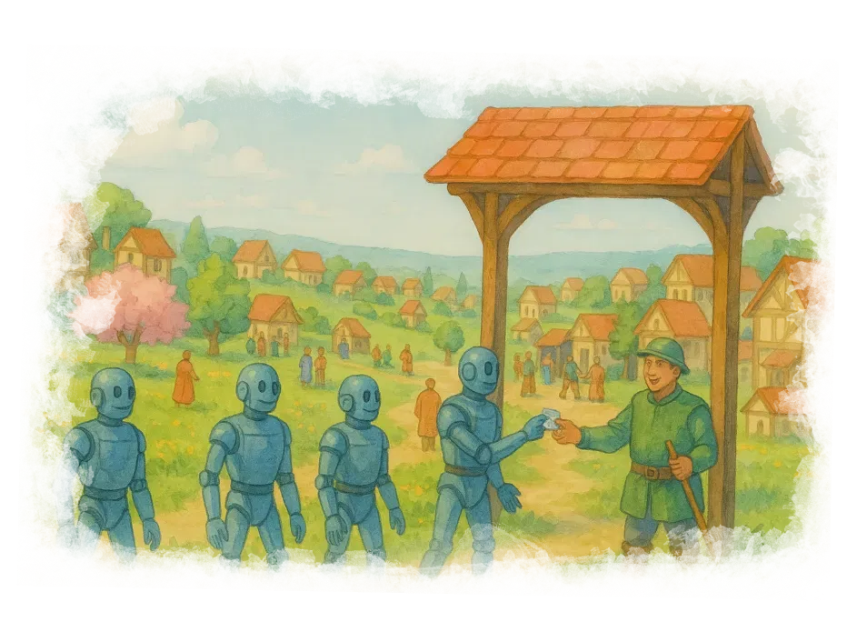 Robots showing IDs at the gate. robots showing ID at the gate