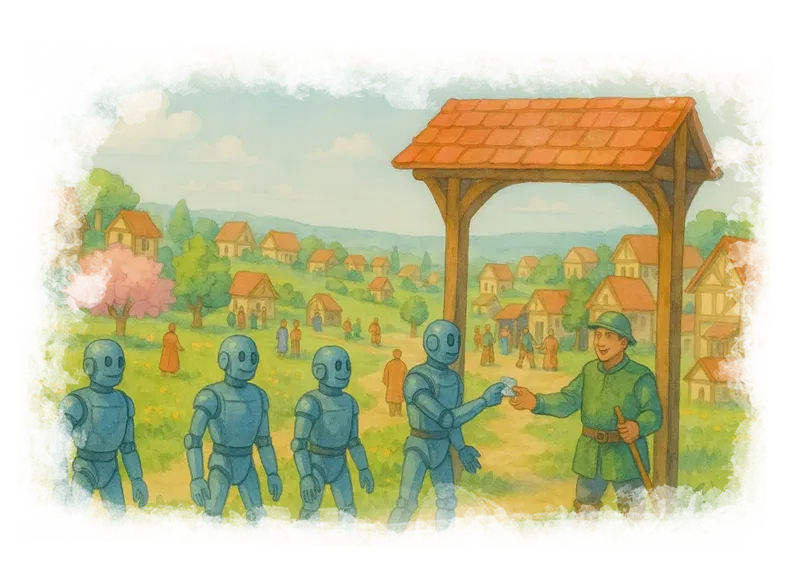 robots showing ID at the gate