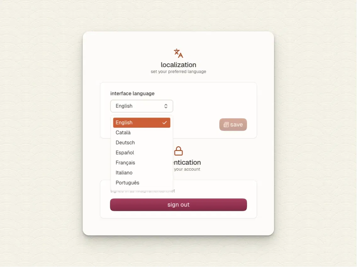 Une image montrant les différents choix de langue dans l'interface de Fika