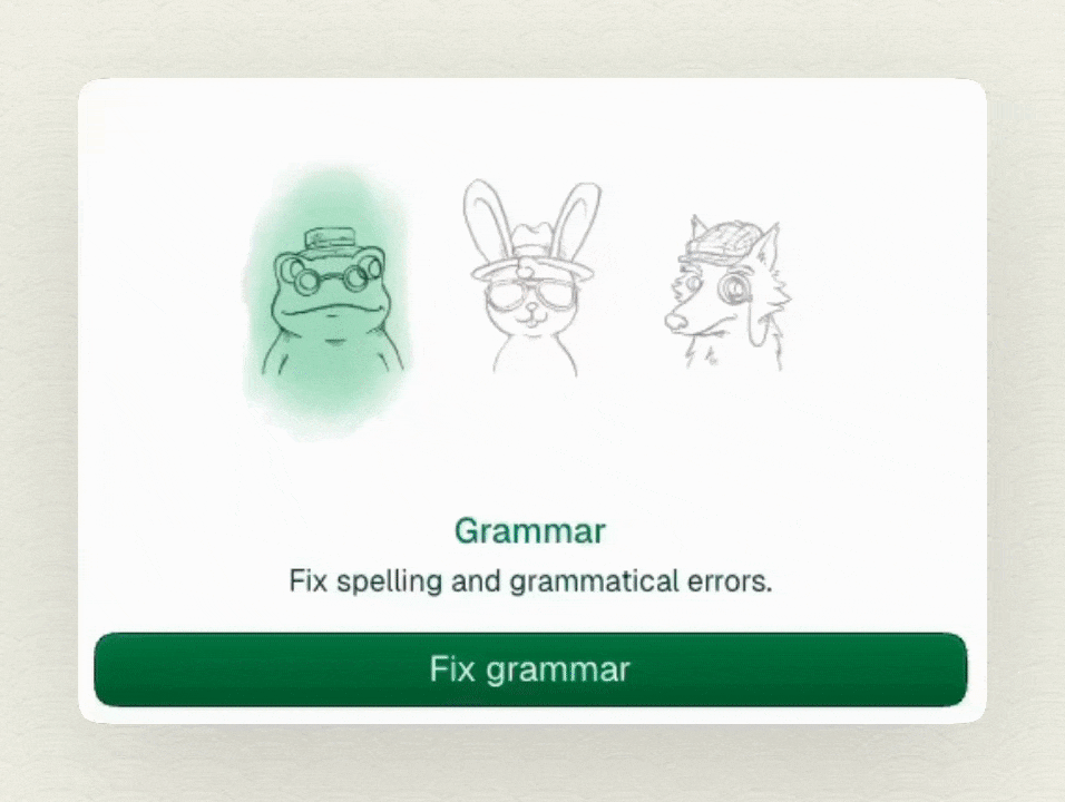 La imagen muestra tres lindos animales dibujados a mano