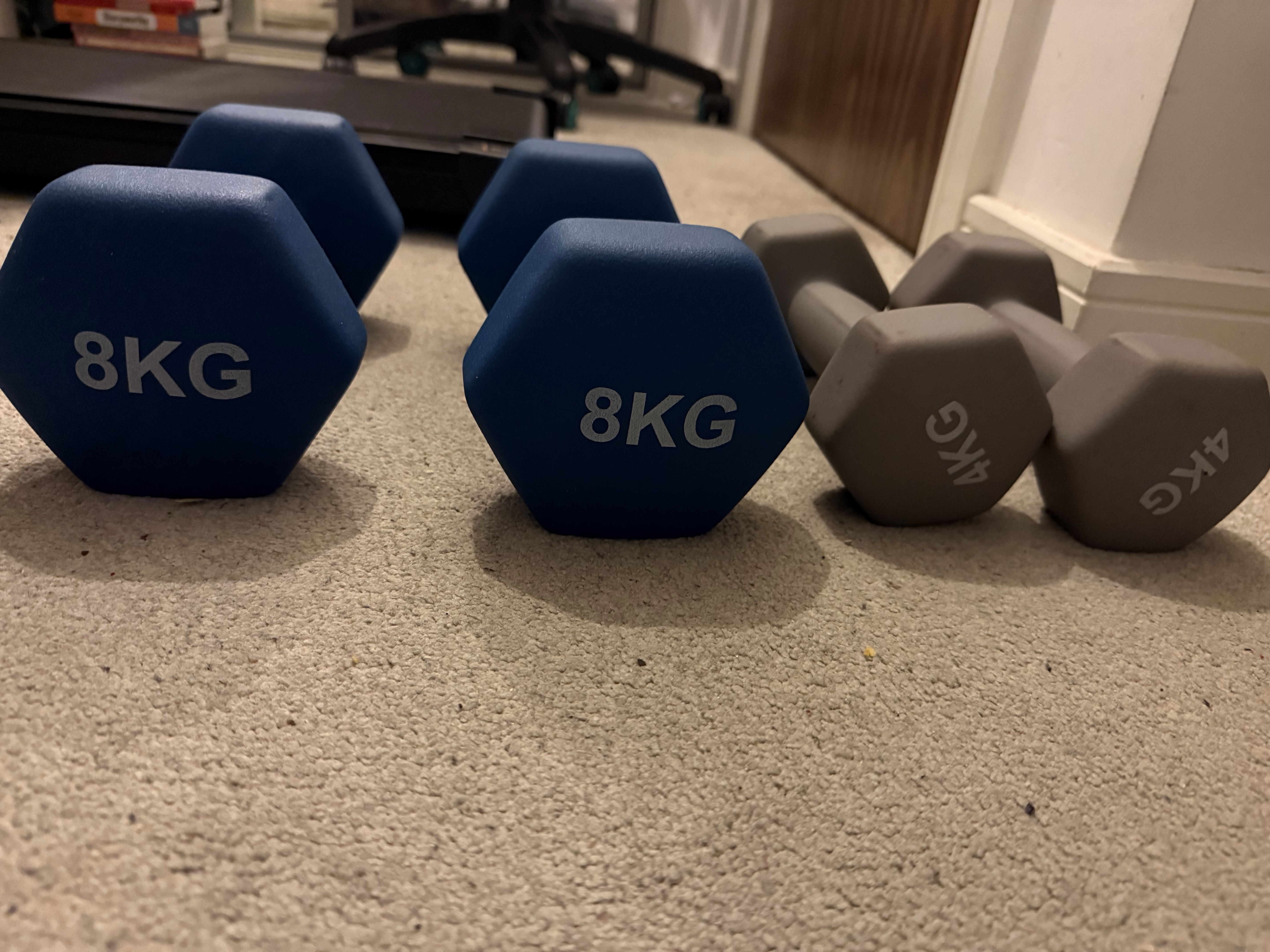 Dumbbells A picture of 4kga nd 8kg dummbells
