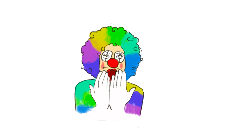 A surprised clown