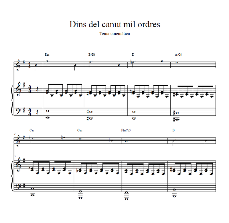 La partitura del tema de las cinemáticas.     