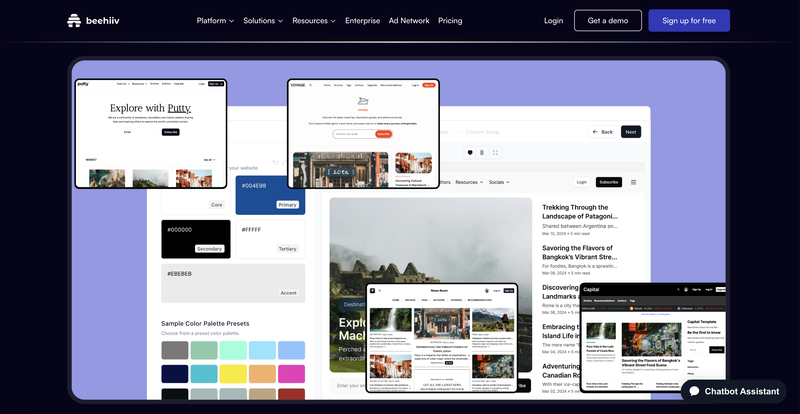 beehiiv ofereix moltes eines de disseny per al teu blog. Captura de pantalla de la pàgina de beehiiv.