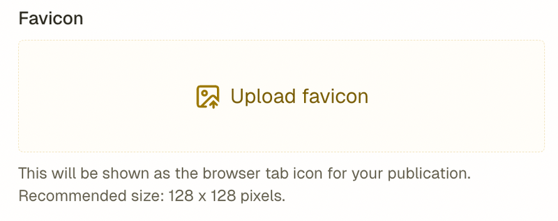 Captura de ecrã que mostra o campo onde os utilizadores podem carregar um favicon no Fika