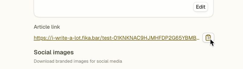 Captura de pantalla que muestra el botón de copiar URL en Fika