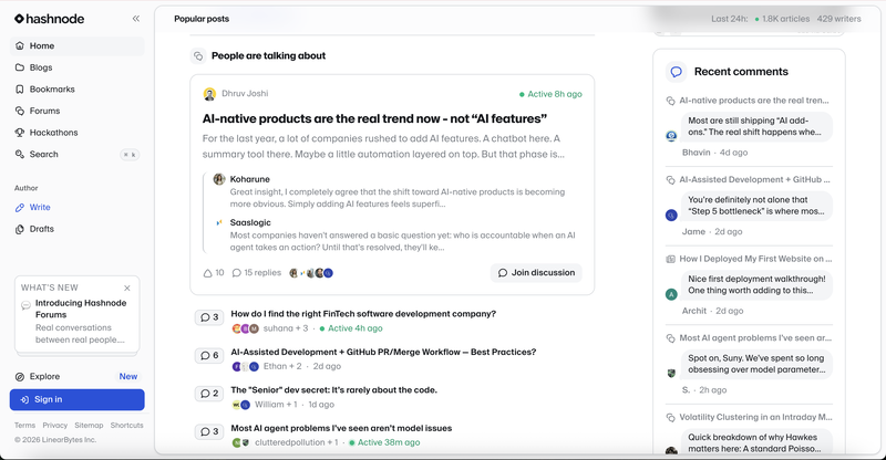 Screenshot des Hashnode Dashboards