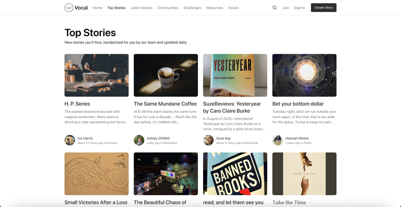 Screenshot der Top Stories auf Vocal Media