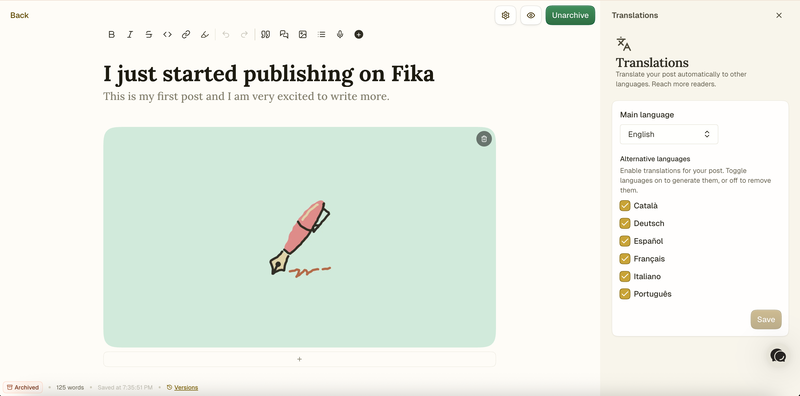 Fika Screenshot der Editor-Oberfläche