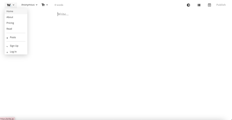 Screenshot von Write.as