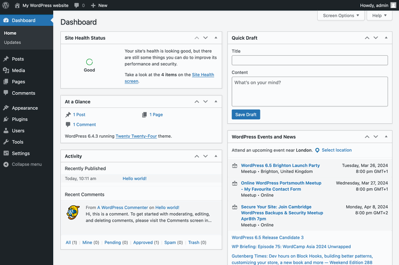 Screenshot des WordPress Dashboards