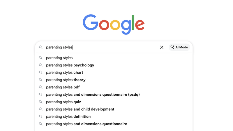 captura de pantalla de l'autocompletat de google que mostra paraules clau sobre estils de criança