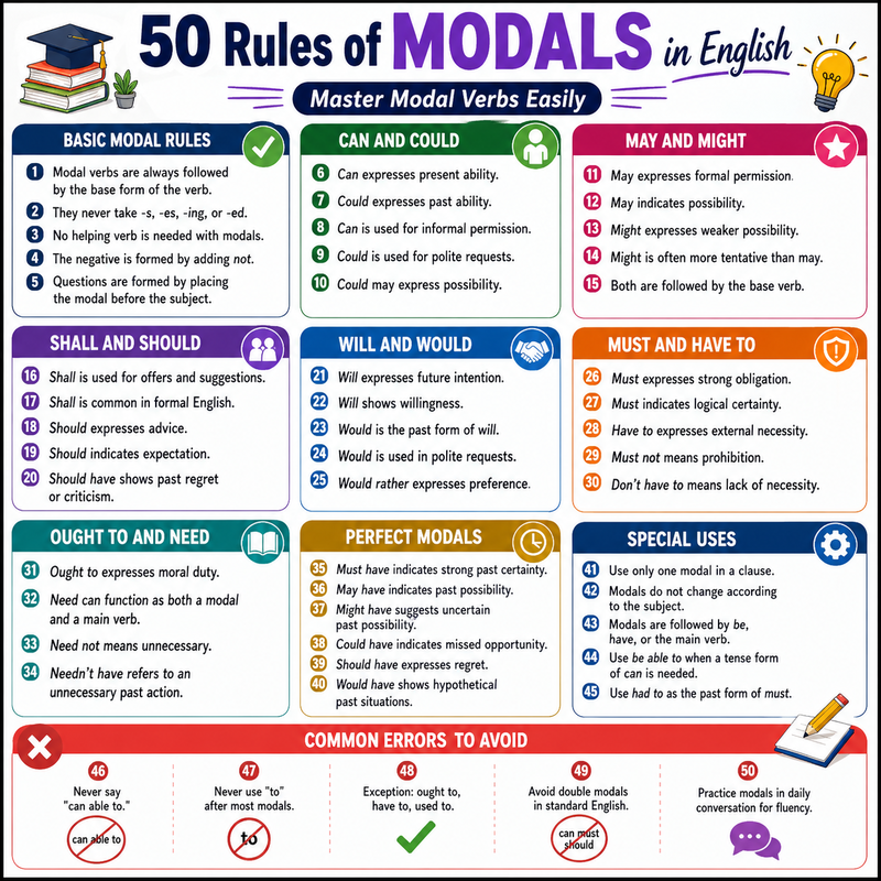 50 Important Modal Rules in English Grammar