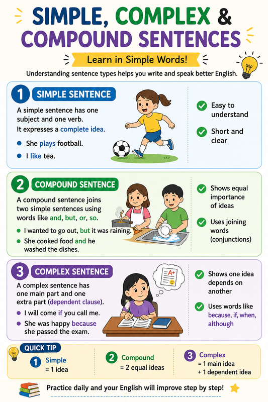 Simple, Complex & Compound Sentences Made Easy ✨