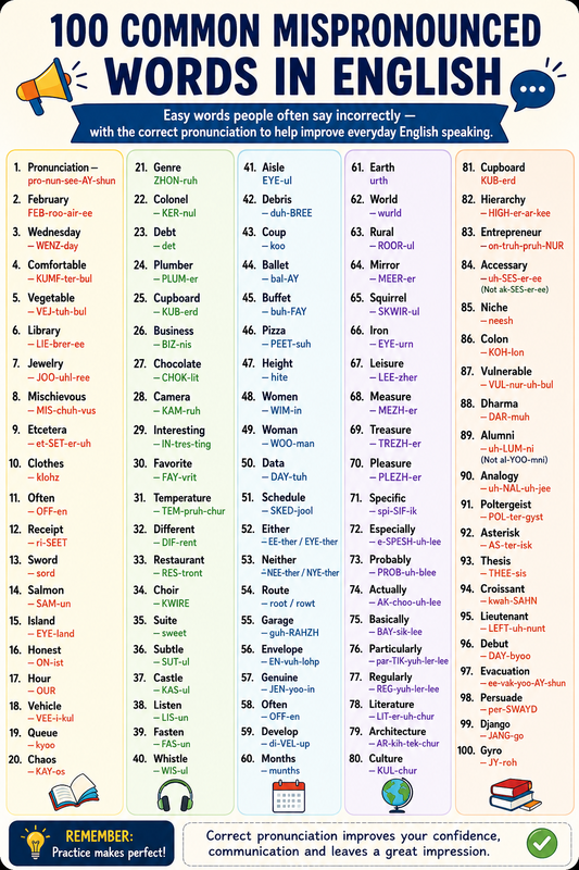  Common Mispronounced Words in English