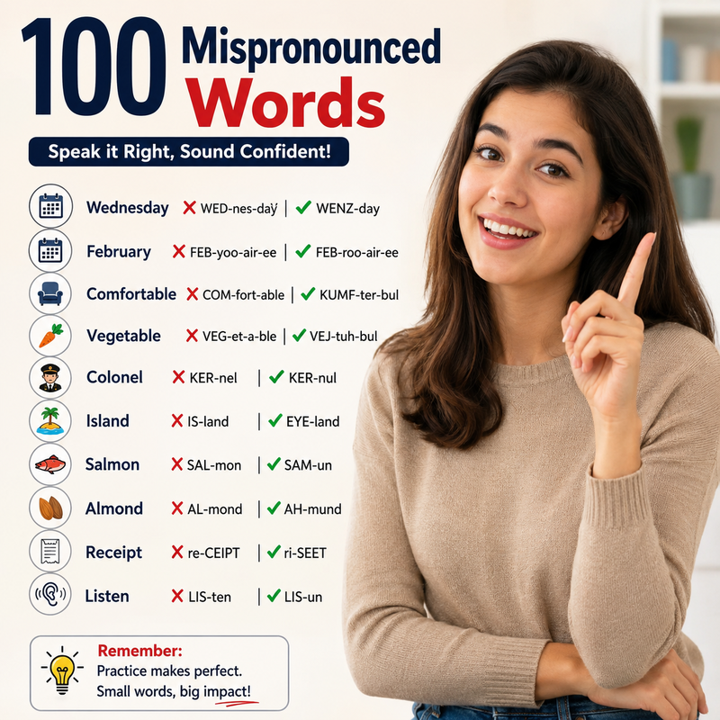 🎙️ 100 Commonly Mispronounced English Words