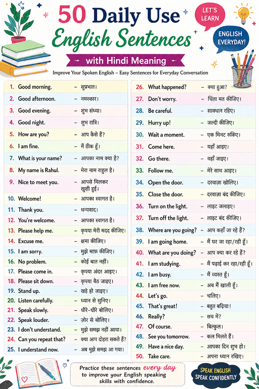 50 Daily Use English Sentences with Hindi Meaning