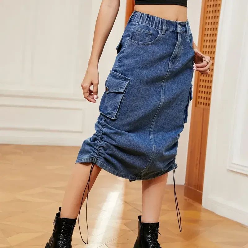  The Ultimate Wardrobe Upgrade: Blue Denim Cargo Midi Skirt Review - hipomarket.shop