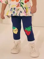 Sweet, Cozy, and Play-Ready: Children's Fruit Appliqué Knit Leggings in Dark Navy - HipoMarket.hop