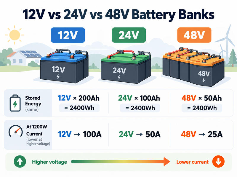 12V vs 24V vs 48V Battery Banks