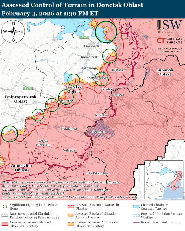 Map of east Ukraine showing the battlelines.